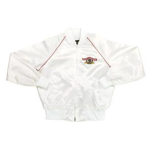 Vintage Whiskey Pete's Casino Hotel Satin Bomber Jacket Mens Size Large White